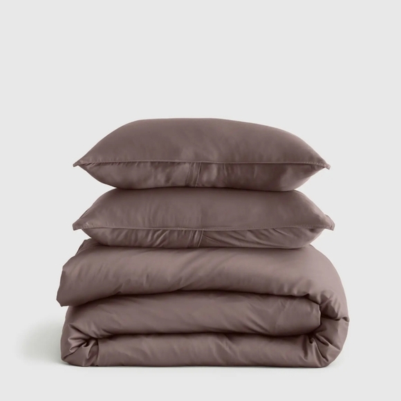 Quince Viscose Organic Bamboo Twin Duvet Cover Set Stone With 2 Standard Shams